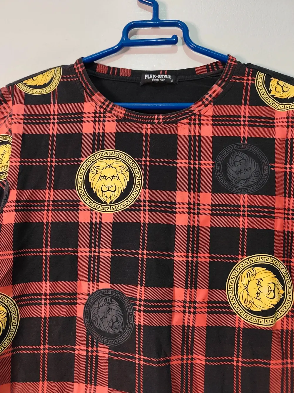 Camiseta tartán rojo y negro leones dorados Flex Style talla m, foto 4