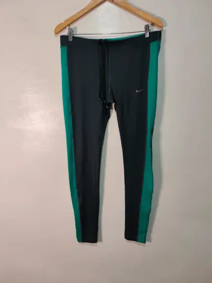 Mallas running Nike dri-fit gris y verde cremalleras talla L