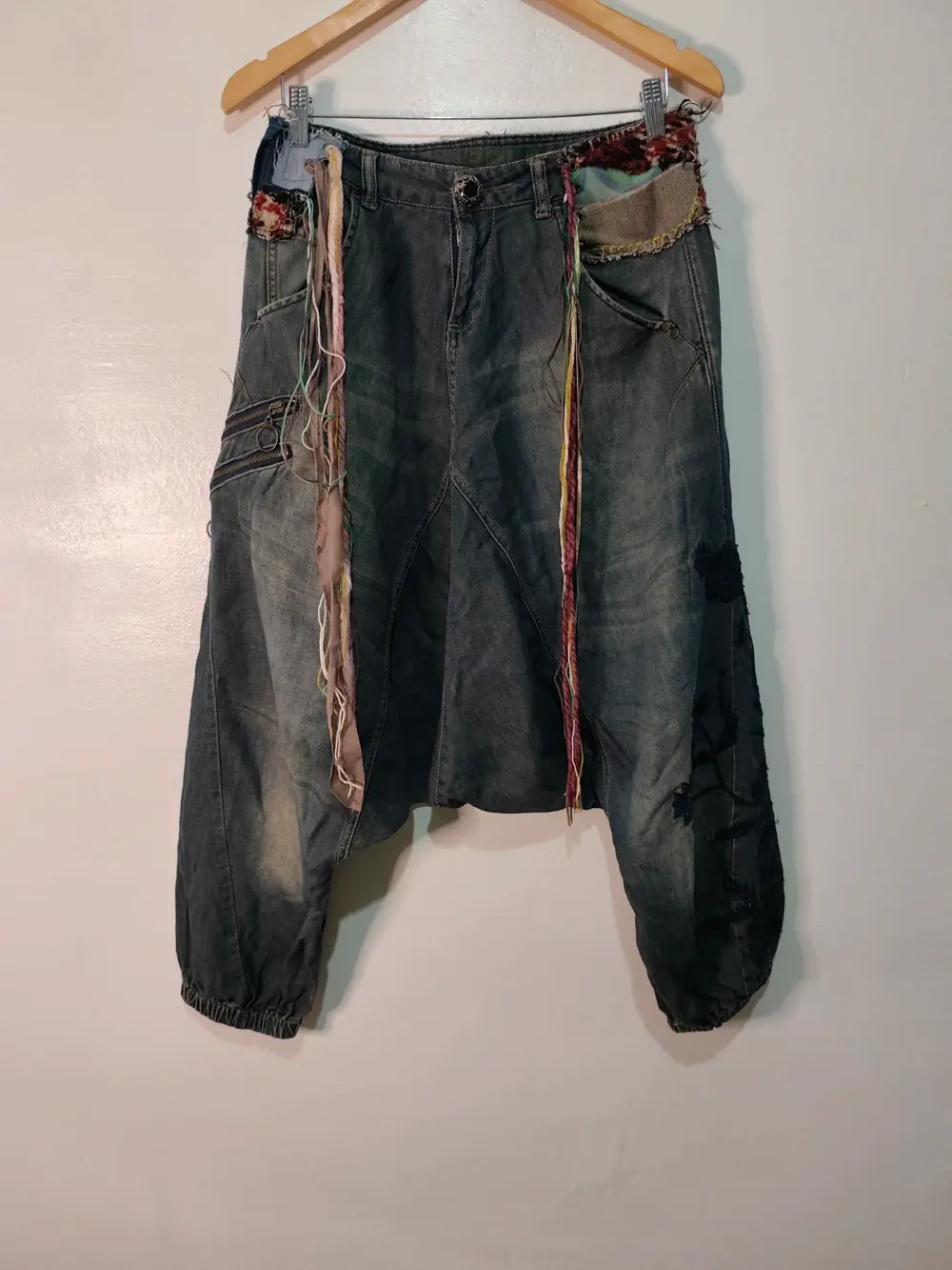 Pantalón Harén Desigual patchwork boho denim algodón lino talla S 36 ver medidas mujer