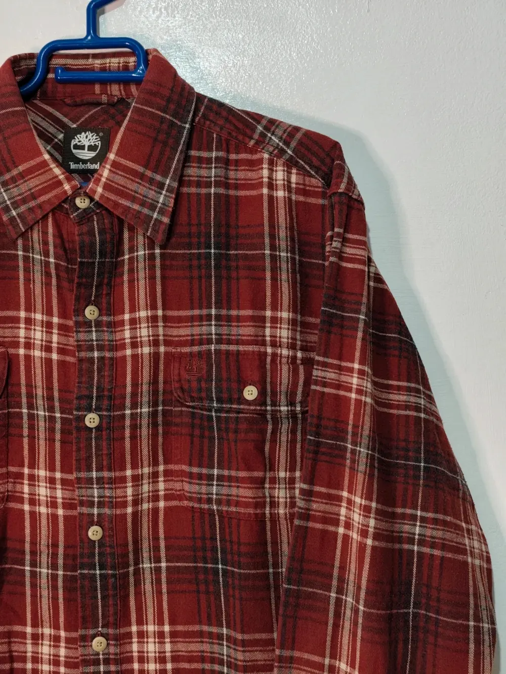 Camisa de franela timberland manga larga a cuadros burdeos talla L, foto 4