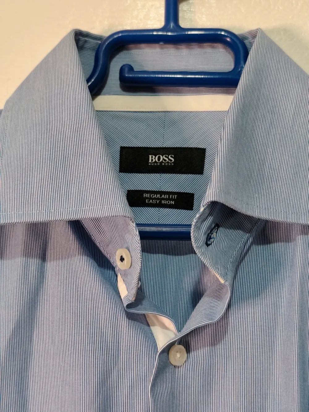 Camisa boss hugo boss gregory regular fit easy iron azul rayas finas talla 40 15.7, foto 4