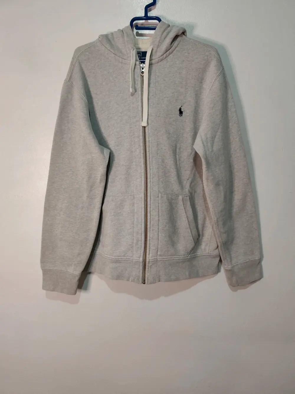 Sudadera Polo Ralph Lauren gris jaspeado cremallera capucha térmica talla L