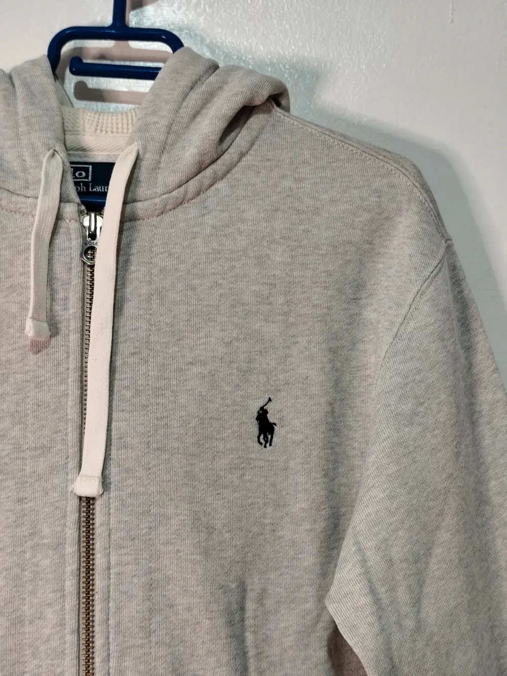 Sudadera Polo Ralph Lauren gris jaspeado cremallera capucha térmica talla L, foto 3