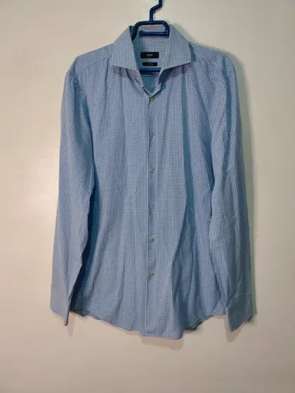 Camisa Hugo Biss slim fit easy iron cuadros vichy azul y blanco talla 41 / 16