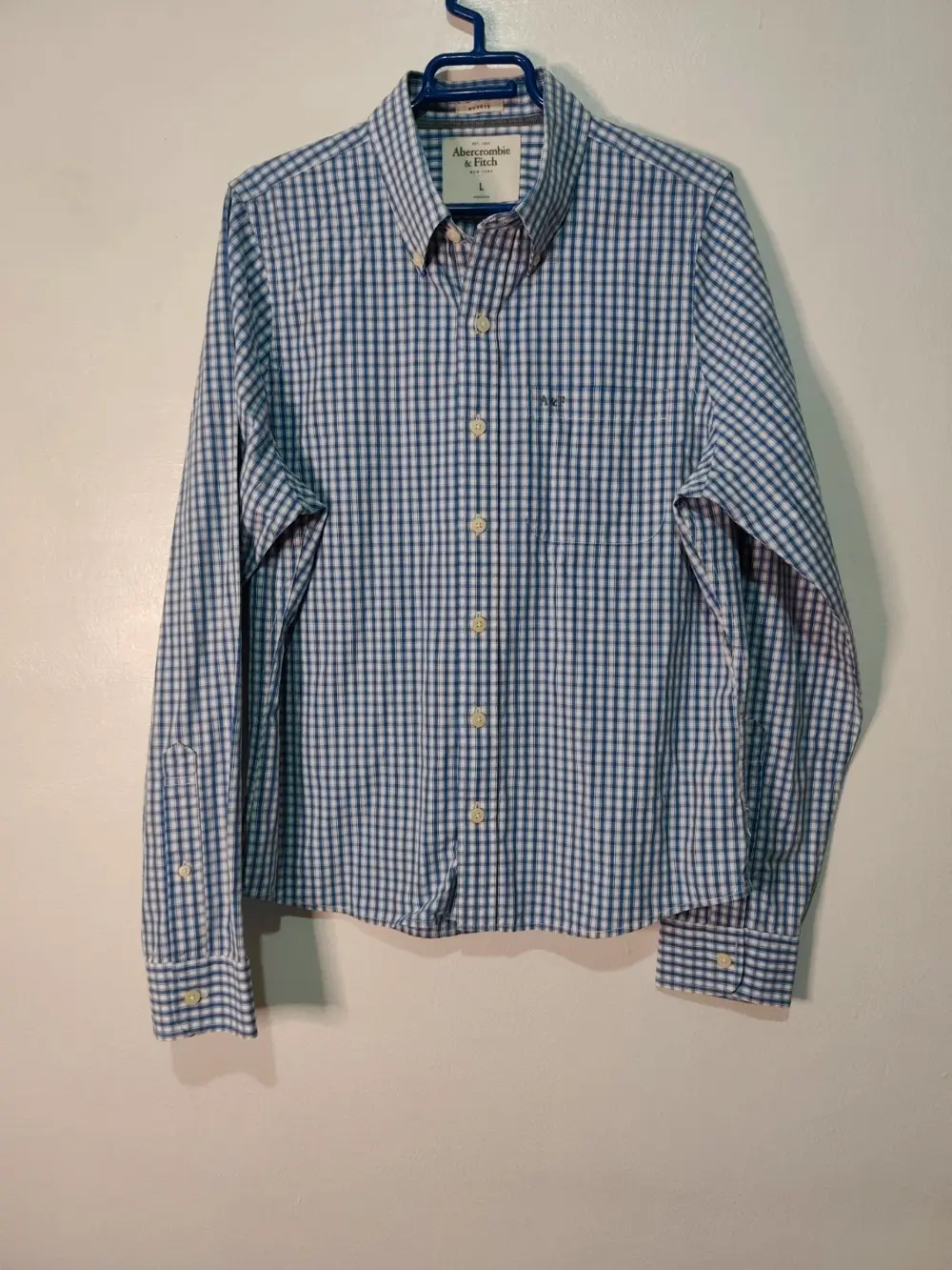 Camisa Abercrombie & Fitch cuadros vichy azul y blanco talla l muscle fit