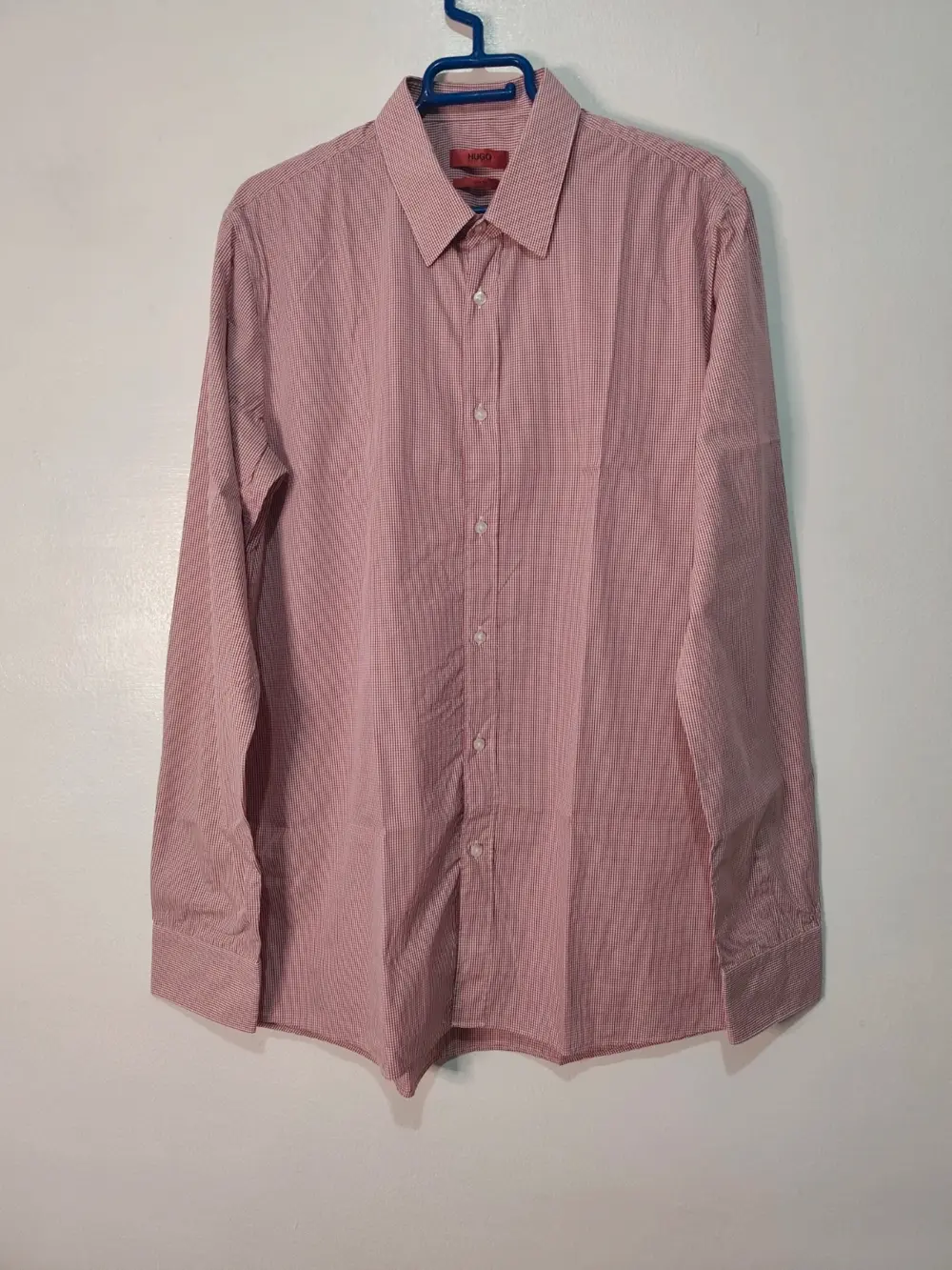 Camisa manga larga Hugo Boss slim fit cuadrito vichy burdeos talla L