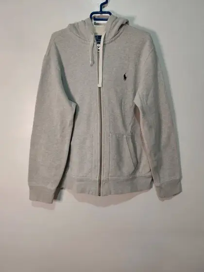 Sudadera Polo Ralph Lauren gris jaspeado cremallera capucha térmica talla L