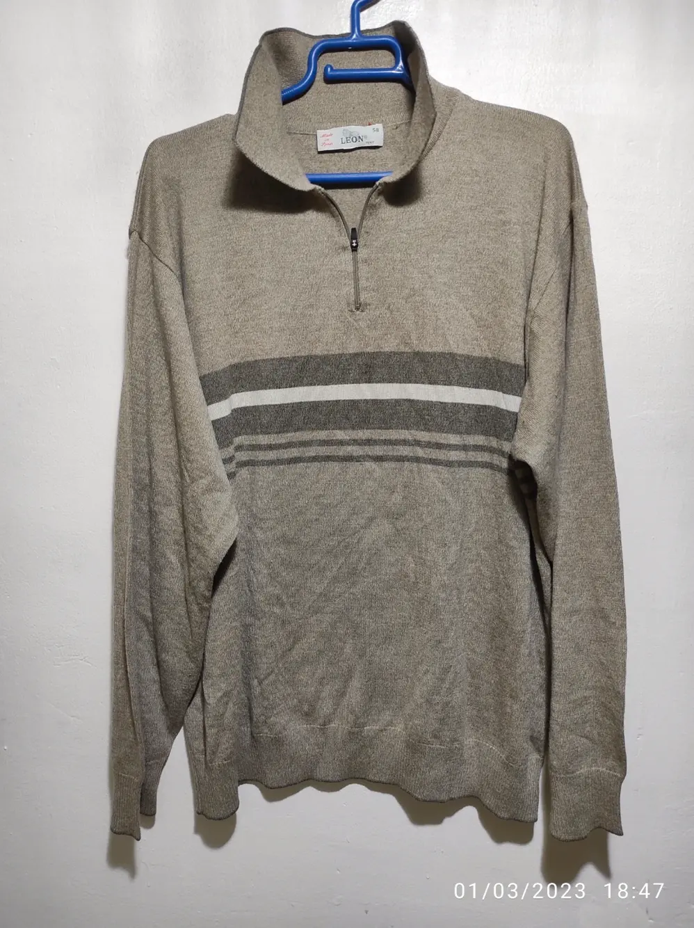 Jersey de lana cuello alto con cremallera Leon talla 58 sirve para XL, XXL
