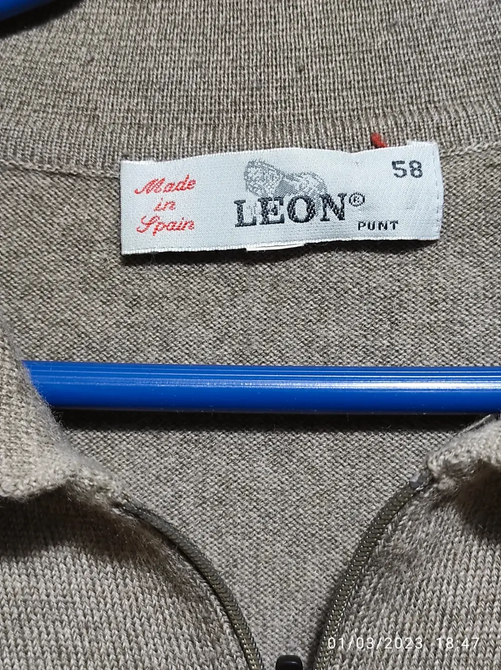Jersey de lana cuello alto con cremallera Leon talla 58 sirve para XL, XXL, foto 2