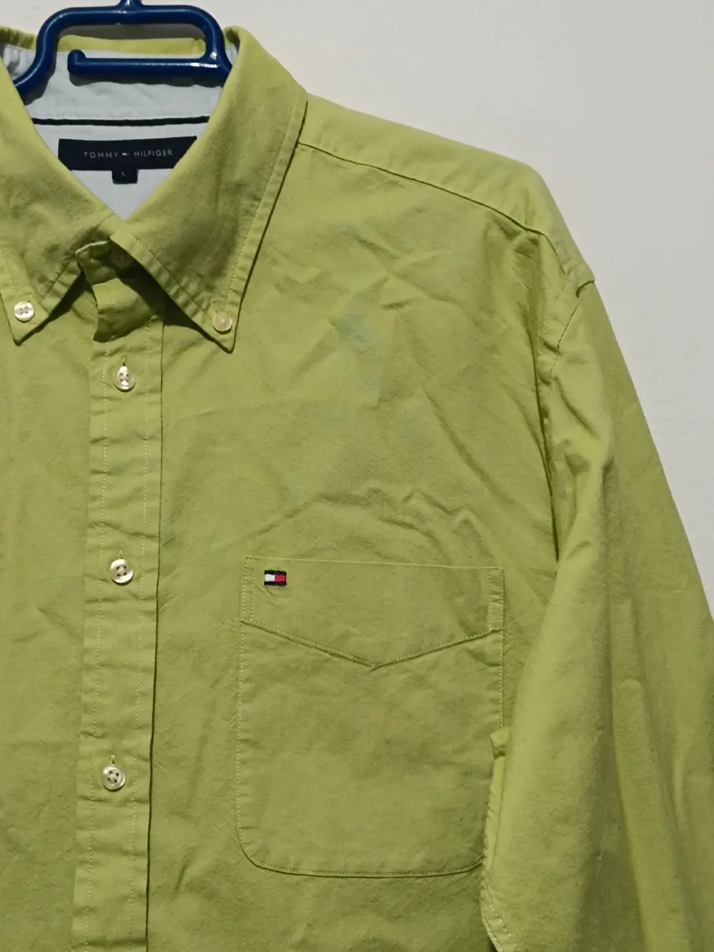 Camisa verde lima lisa Tommy Hilfiger talla L ver medidas, foto 4