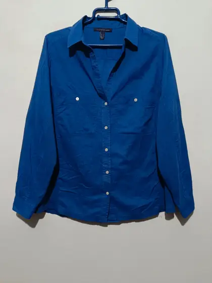 Camisa blusa azul manga larga Violeta by mango talla M ver medidas