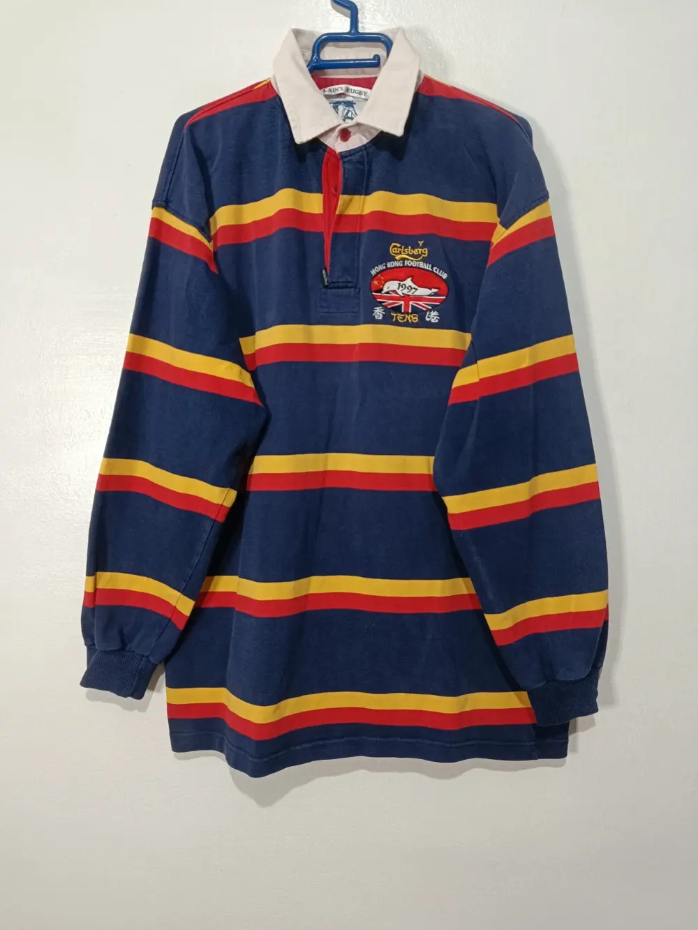 Polo vintage Rugby 🏉 Hong Kong Football Club Tens Calsberg talla L ver medidas