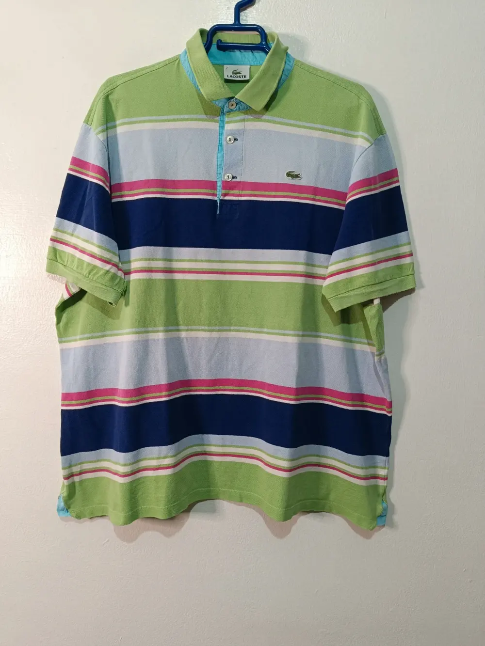 Polo manga corta a rayas vintage Lacoste talla 7 equivale a una XXL ver medidas