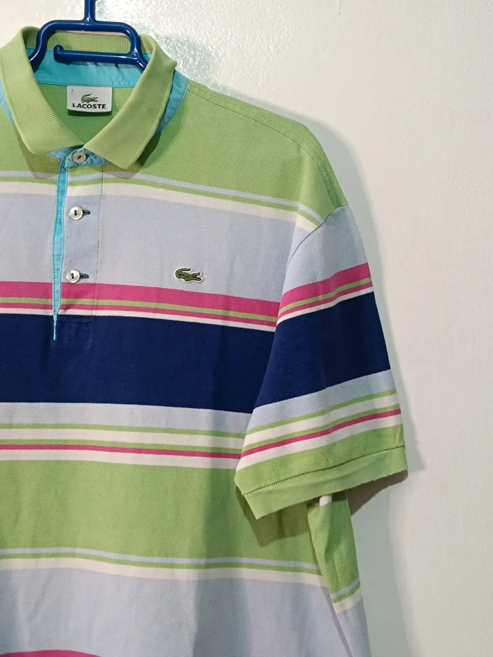 Polo manga corta a rayas vintage Lacoste talla 7 equivale a una XXL ver medidas, foto 2