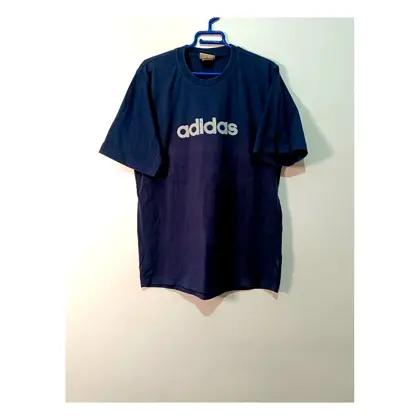 Camiseta Adidas Vintage Azul Navy Logo Bordado 100% Algodón Talla M Retro