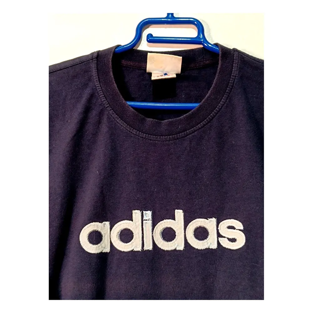 Camiseta Adidas Vintage Azul Navy Logo Bordado 100% Algodón Talla M Retro, foto 5