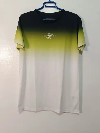 Camiseta SikSilk Fade Degradado Negro Verde Lima Blanco Talla S Streetwear