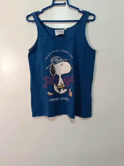 Camiseta tirantes Snoopy Peanuts × Women'secret azul "Beach More Worry Less" | Talla M