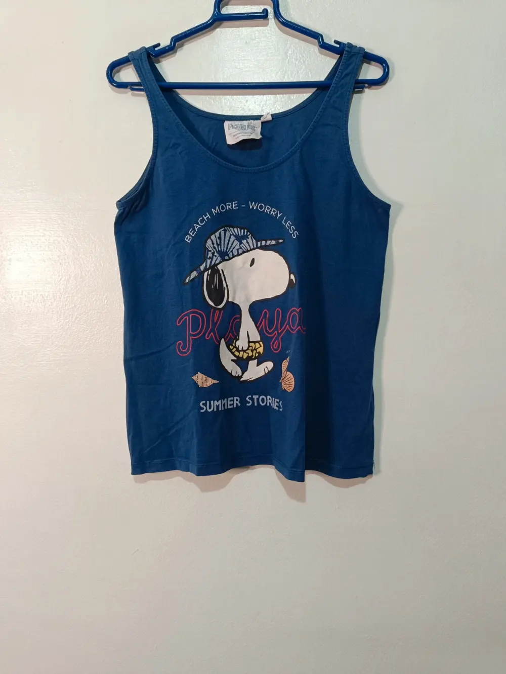 Camiseta tirantes Snoopy Peanuts × Women'secret azul "Beach More Worry Less" | Talla M