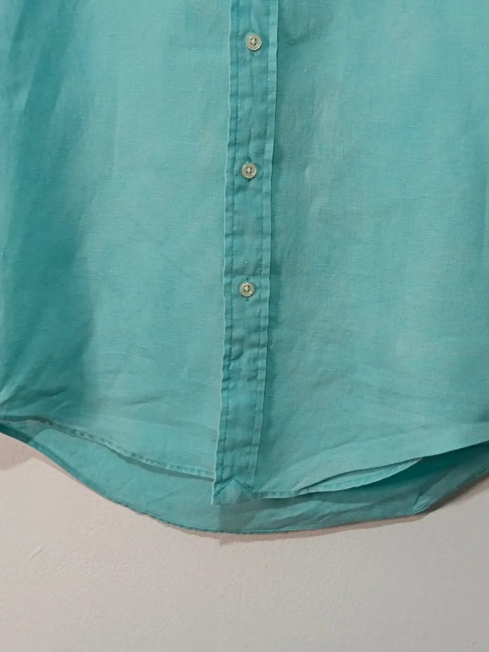 Camisa manga corta Ralph Lauren lino puro | camisa turquesa menta | pony rosa bordado | talla XS, foto 2