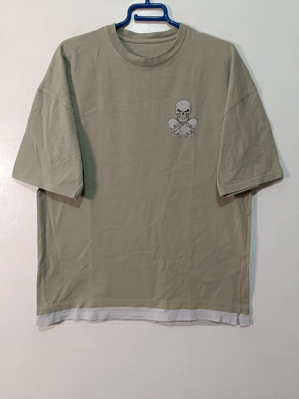 Camiseta Skate No time for losers verde oliva doble capa, talla M/L