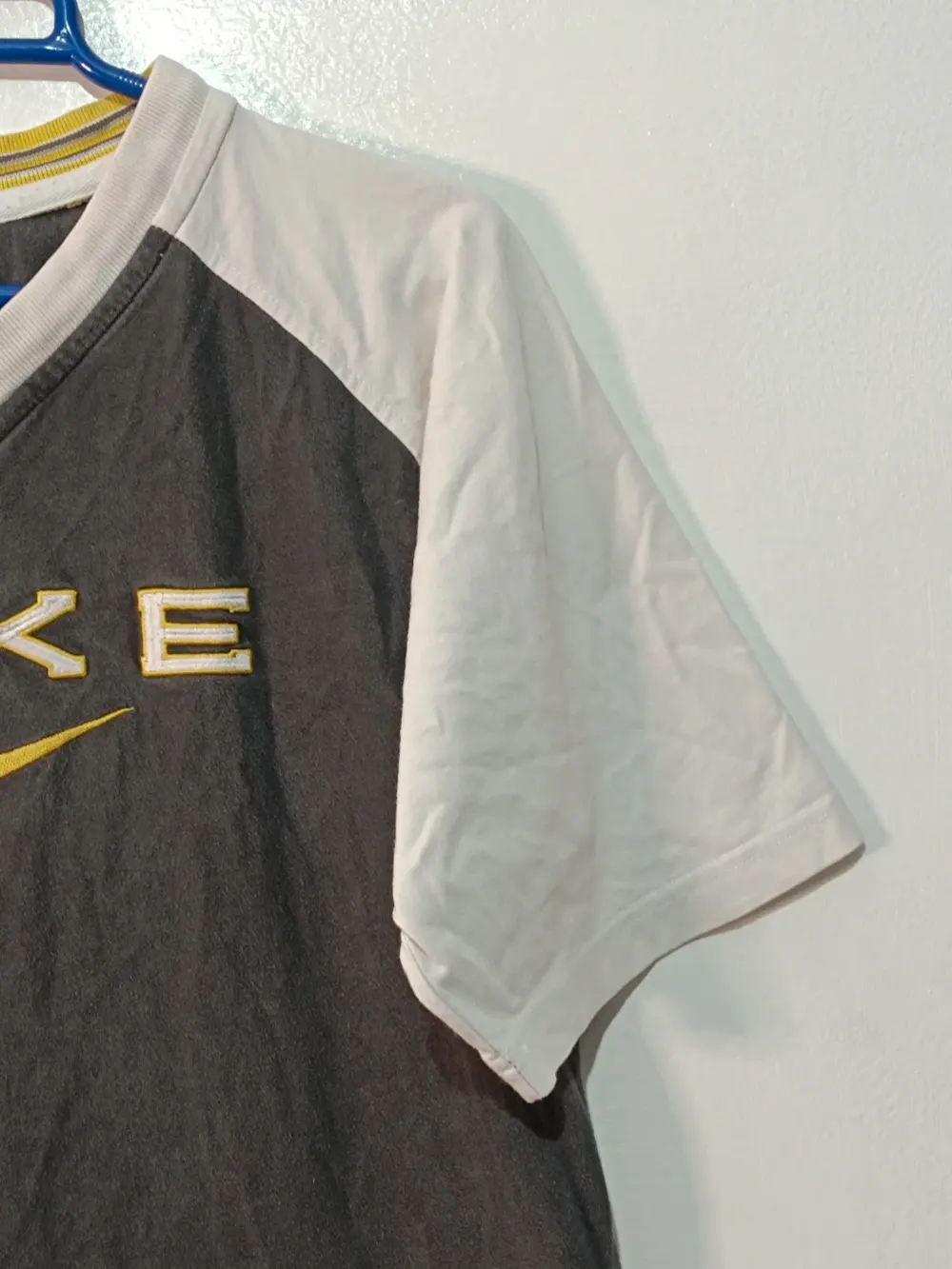 Camiseta nike vintage 90s raglan spellout bordado swoosh amarillo gris blanca talla s, foto 4