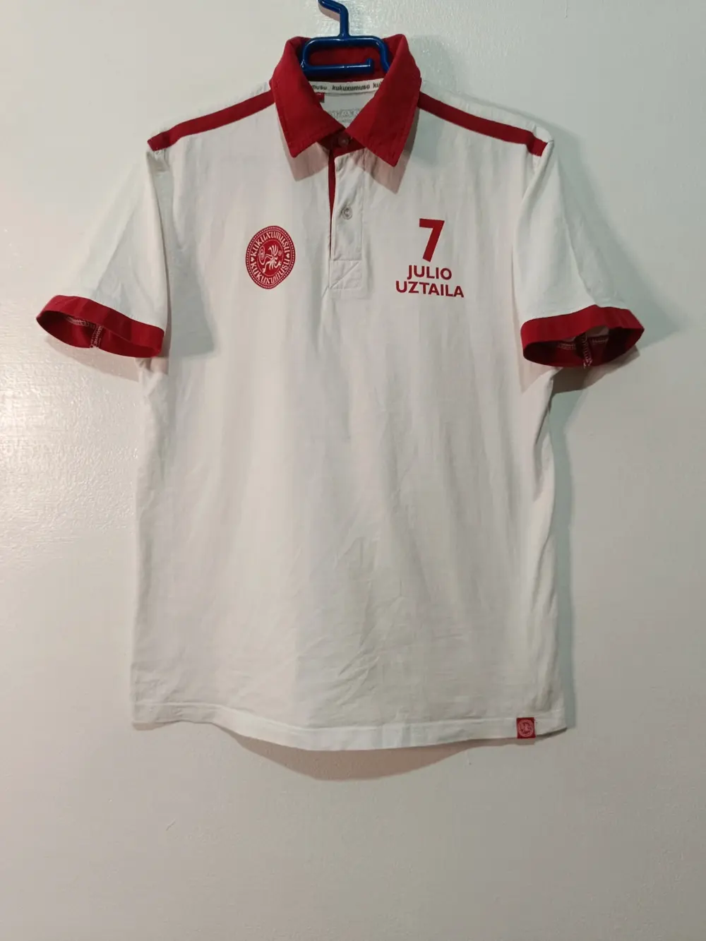 Polo San Fermín Blanco/Rojo - 7 Julio Uztaila - Talla M Kukuxumusu