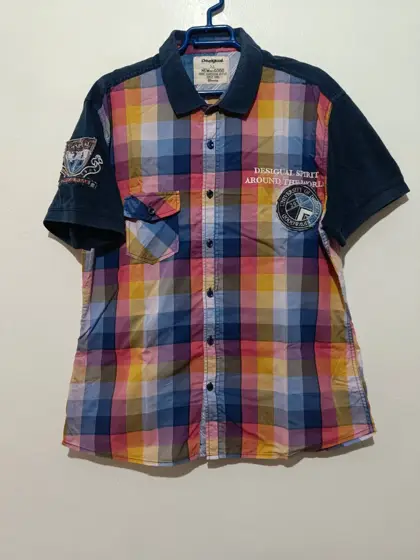 Camisa manga corta Desigual a cuadros multicolor talla XL ver medidas