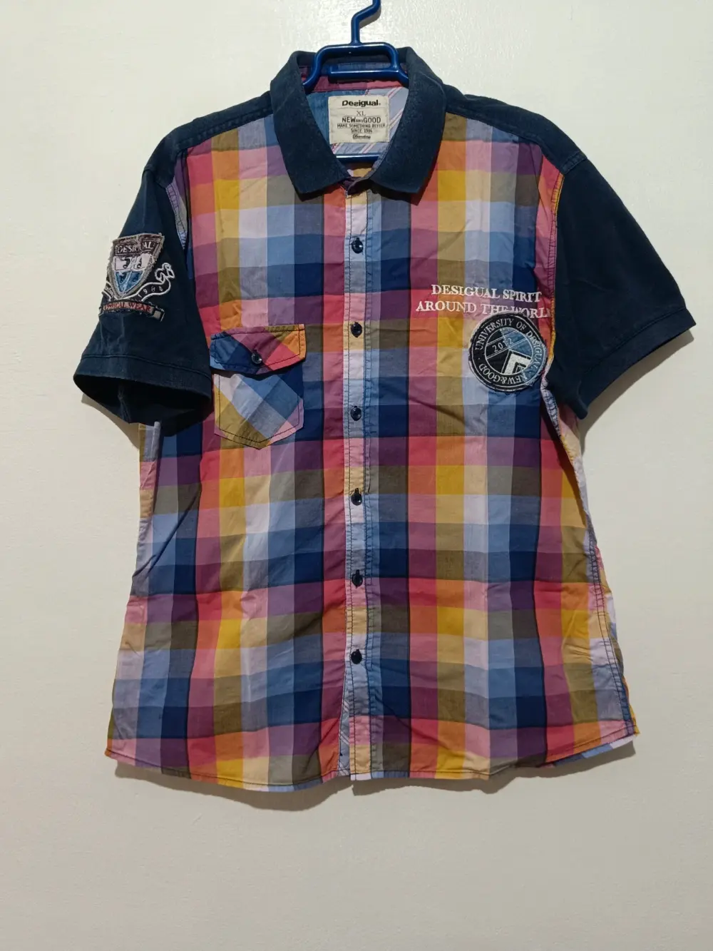 Camisa manga corta Desigual a cuadros multicolor talla XL ver medidas