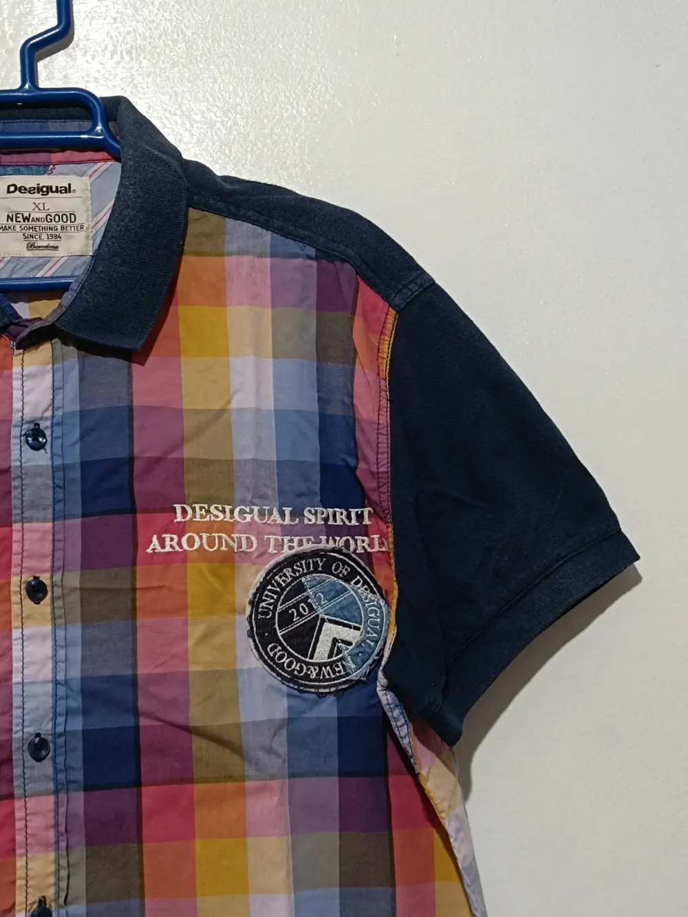 Camisa manga corta Desigual a cuadros multicolor talla XL ver medidas, foto 2
