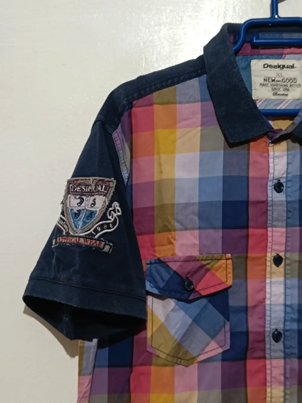 Camisa manga corta Desigual a cuadros multicolor talla XL ver medidas, foto 3