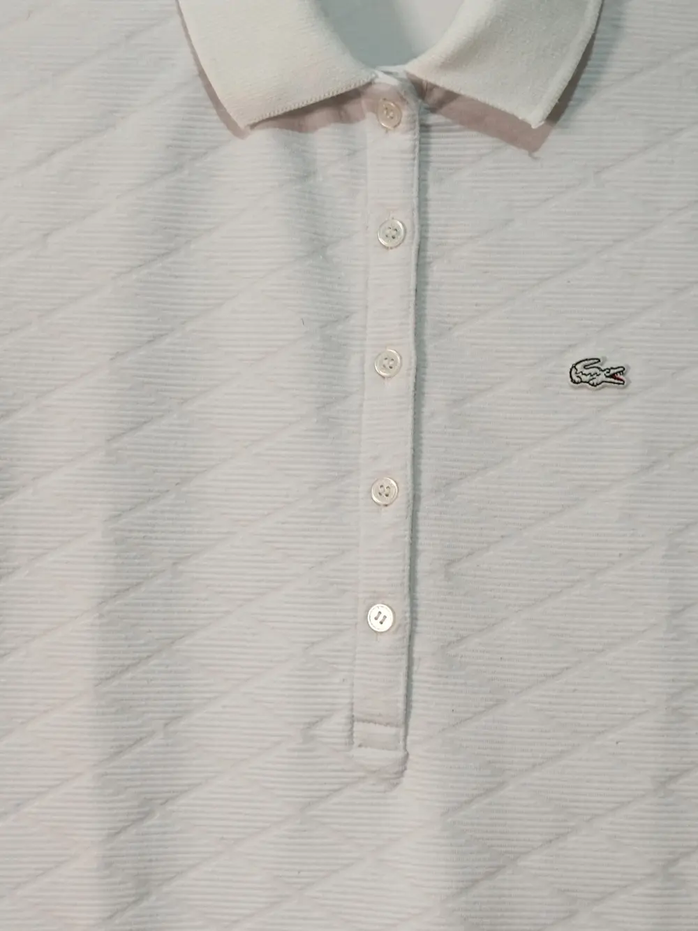 Polo Lacoste Mujer Textura Rombos Blanco talla 36 S ver medidas, foto 4