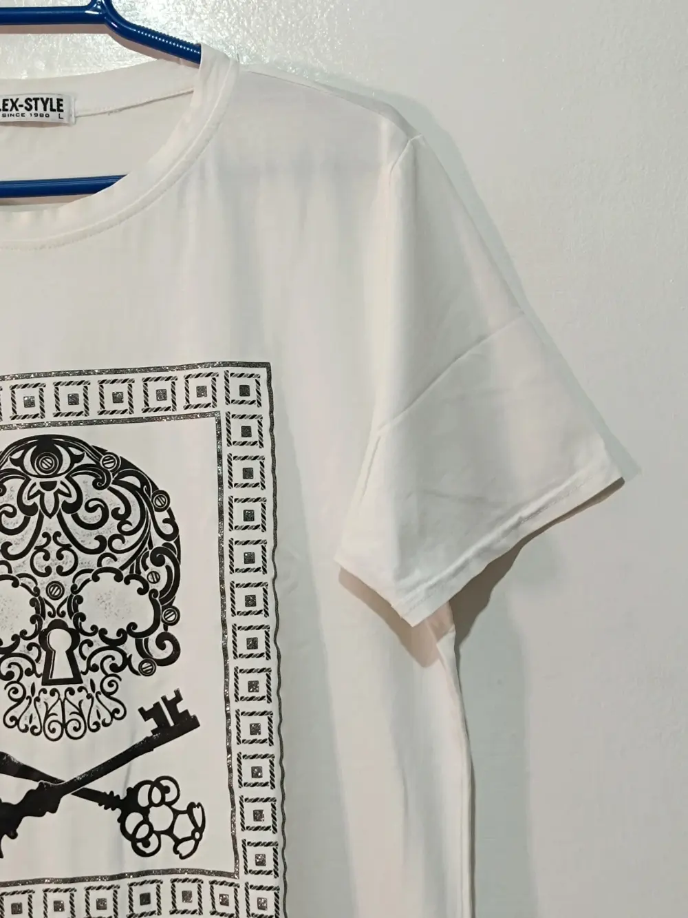 Camiseta blanca estampado calavera flex style talla L ver medidas, foto 4