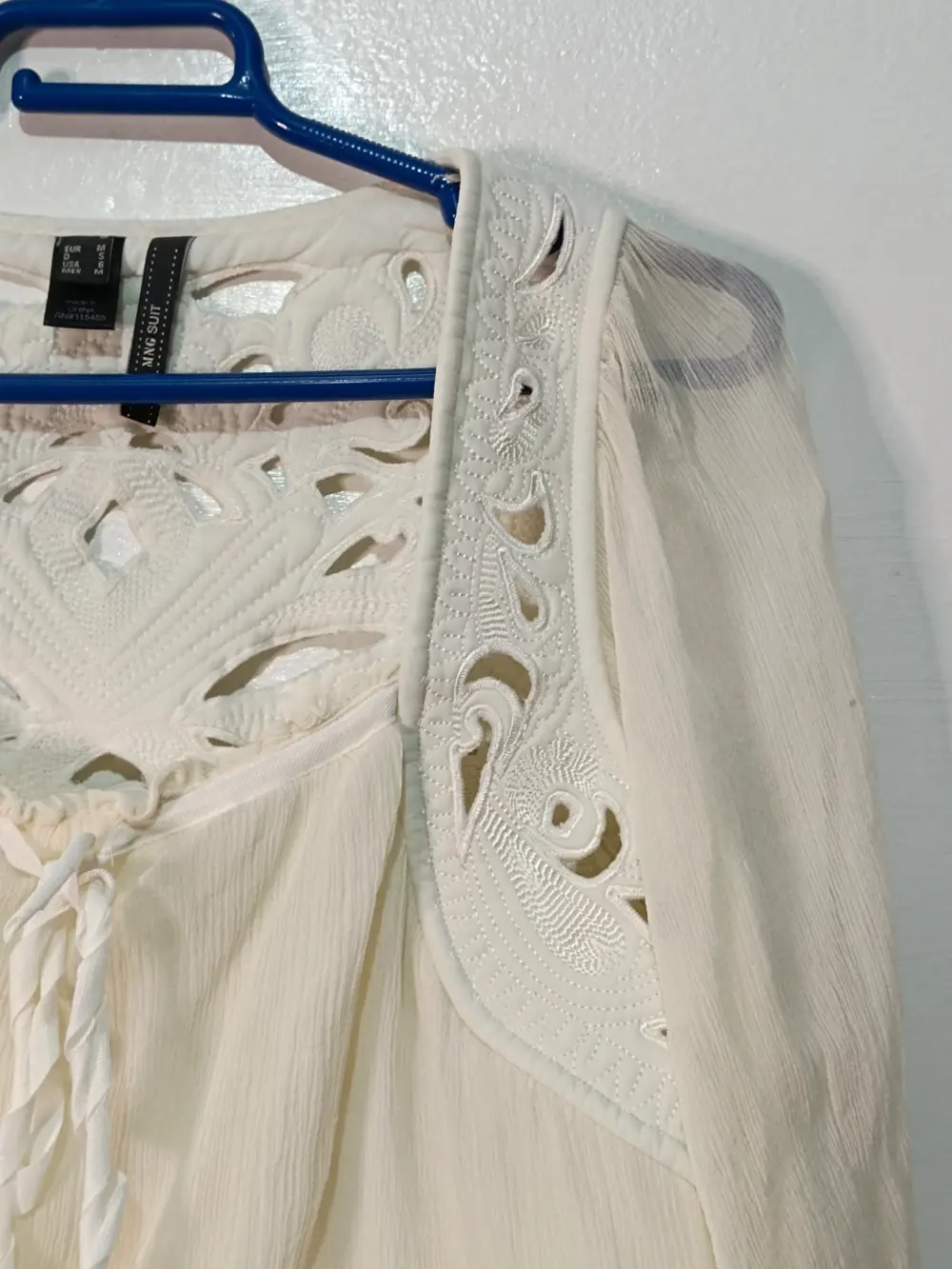 Blusa Mango Suit blanca seda bordado calado boho talla M, foto 5