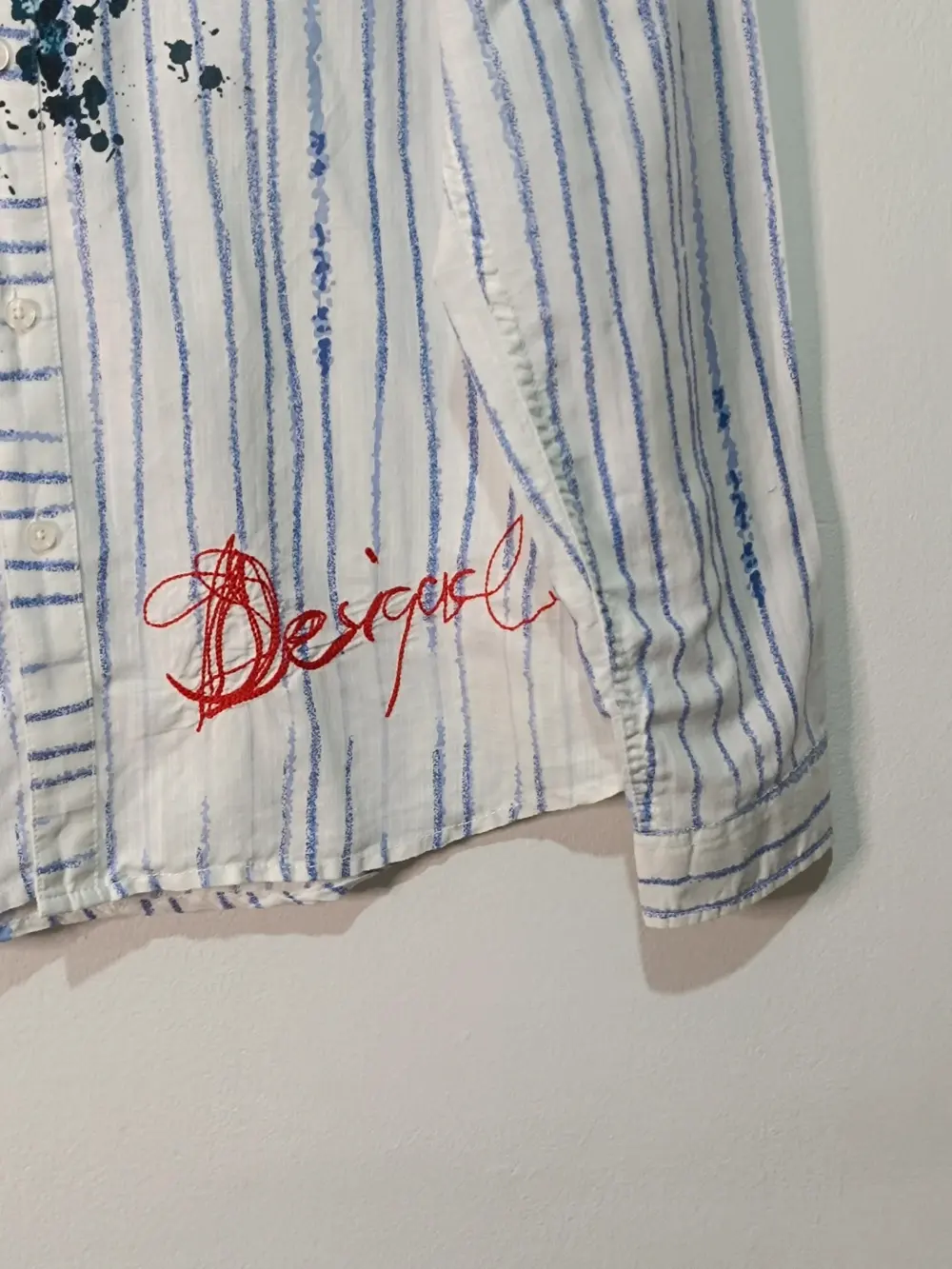 Camisa Desigual manga larga rayas azules estampado rosa talla XL, foto 2