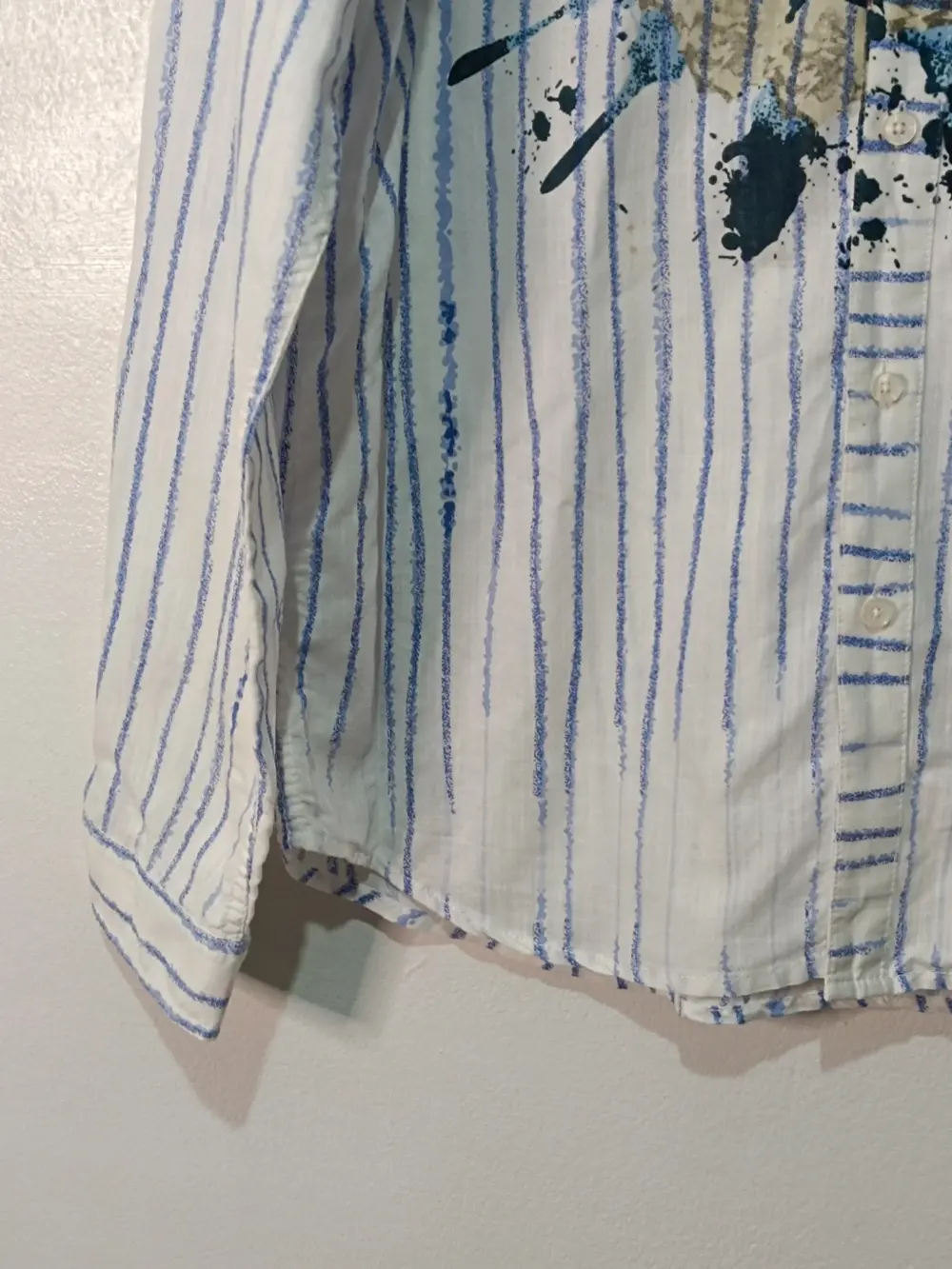 Camisa Desigual manga larga rayas azules estampado rosa talla XL, foto 3