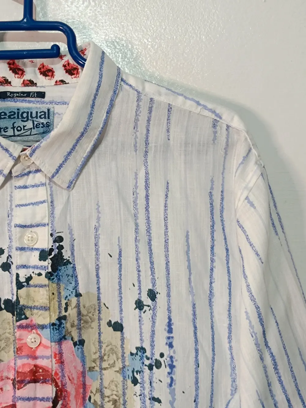 Camisa Desigual manga larga rayas azules estampado rosa talla XL, foto 4