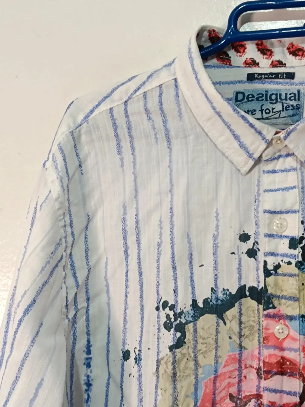 Camisa Desigual manga larga rayas azules estampado rosa talla XL, foto 5