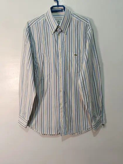 Camisa manga larga Lacoste rayas azul beige talla 42