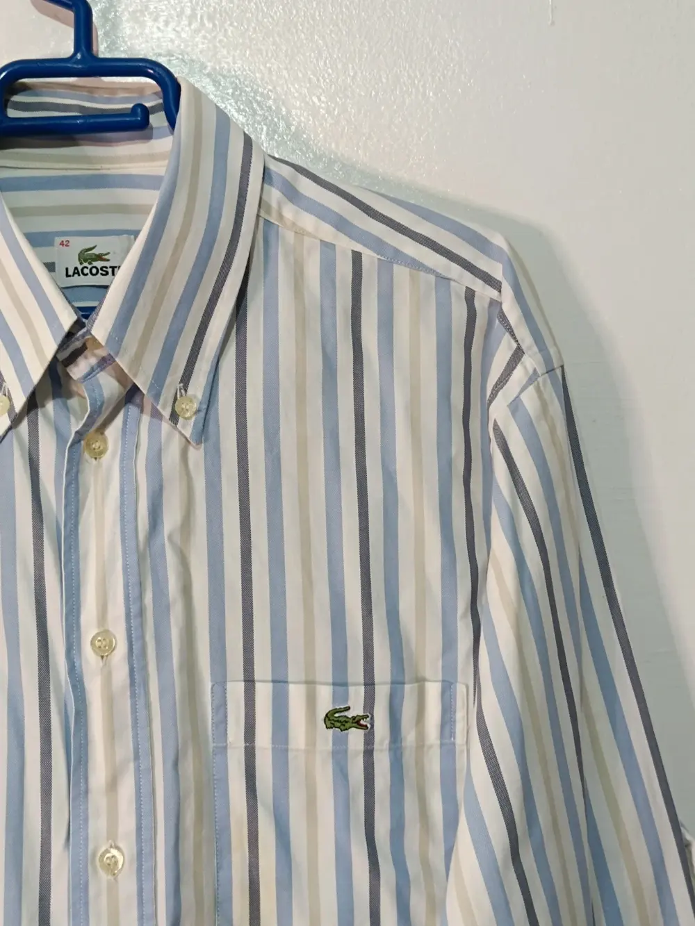 Camisa manga larga Lacoste rayas azul beige talla 42, foto 4