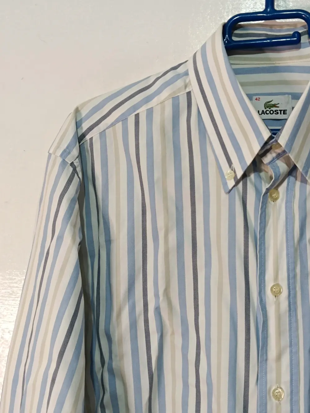 Camisa manga larga Lacoste rayas azul beige talla 42, foto 5