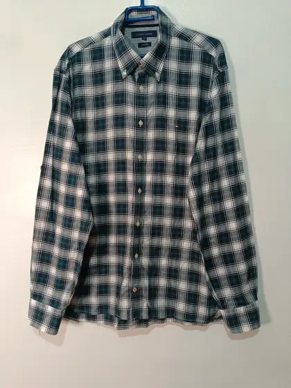 Camisa manga larga a cuadros Tommy Hilfiger talla XL verde/azul, talla X