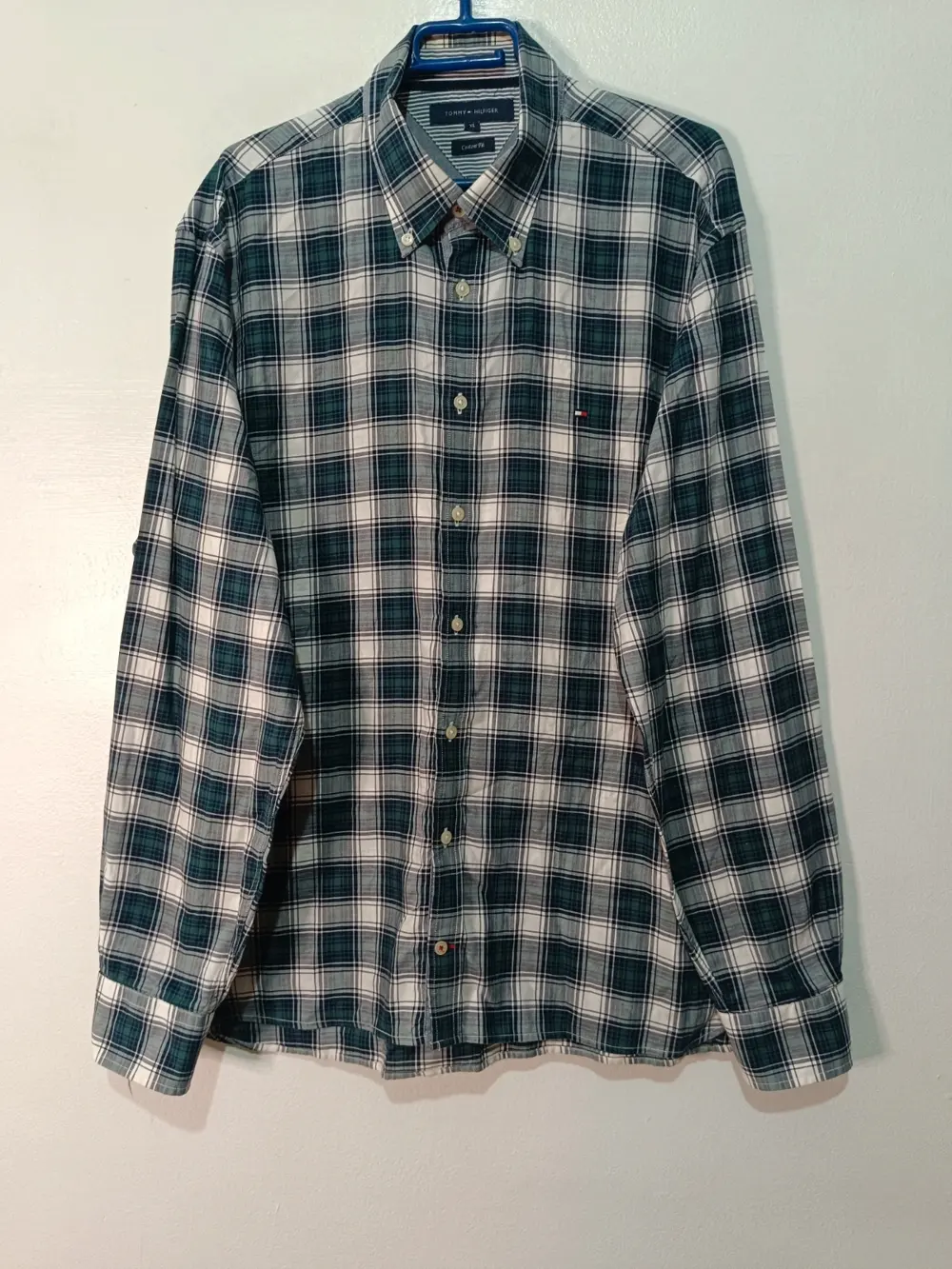 Camisa manga larga a cuadros Tommy Hilfiger talla XL verde/azul, talla X