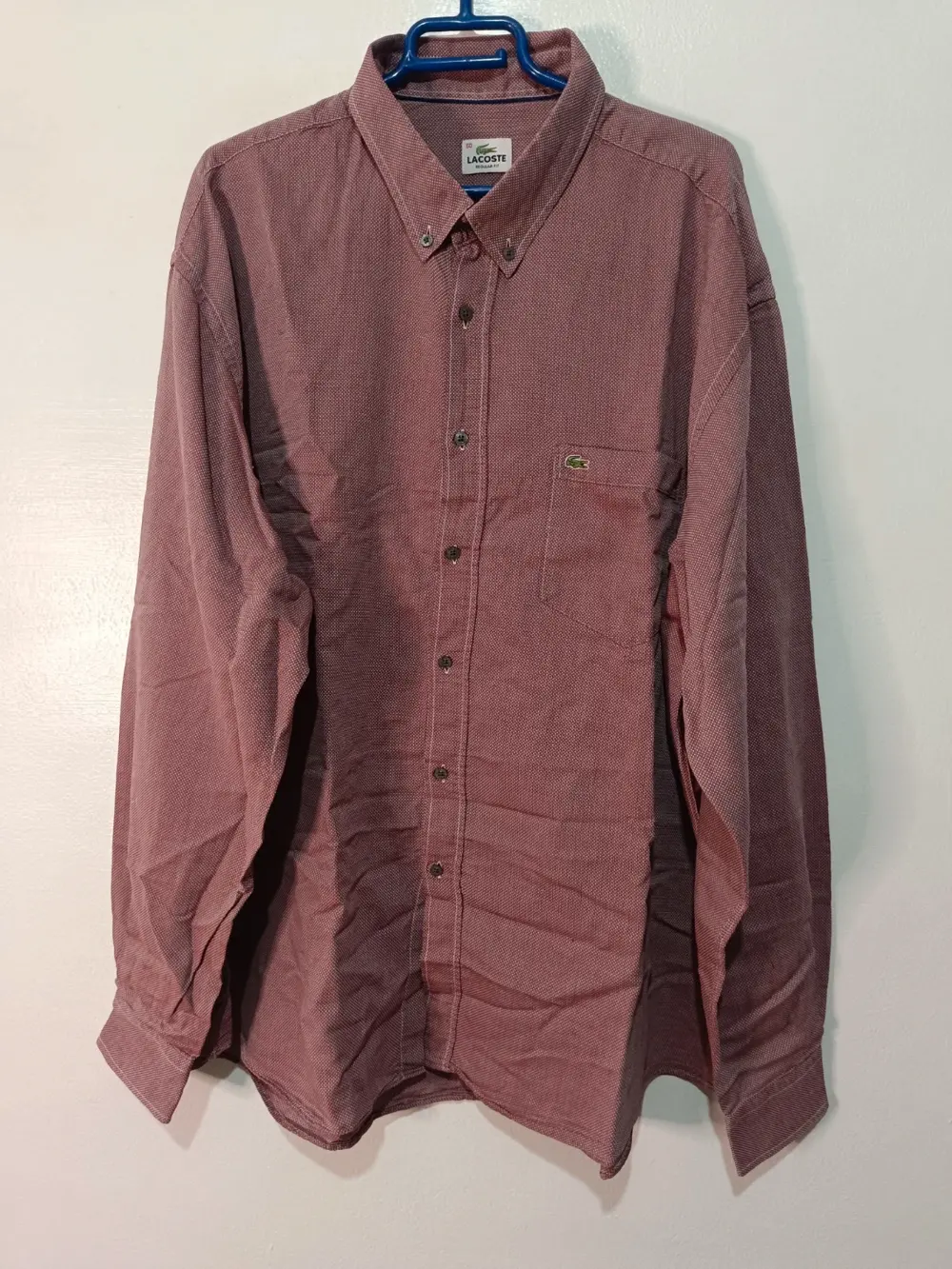 Camisa Lacoste Manga Larga Microcuadros Granate / Burdeos Talla 50 sirve para 2XL 3XL ver medidas