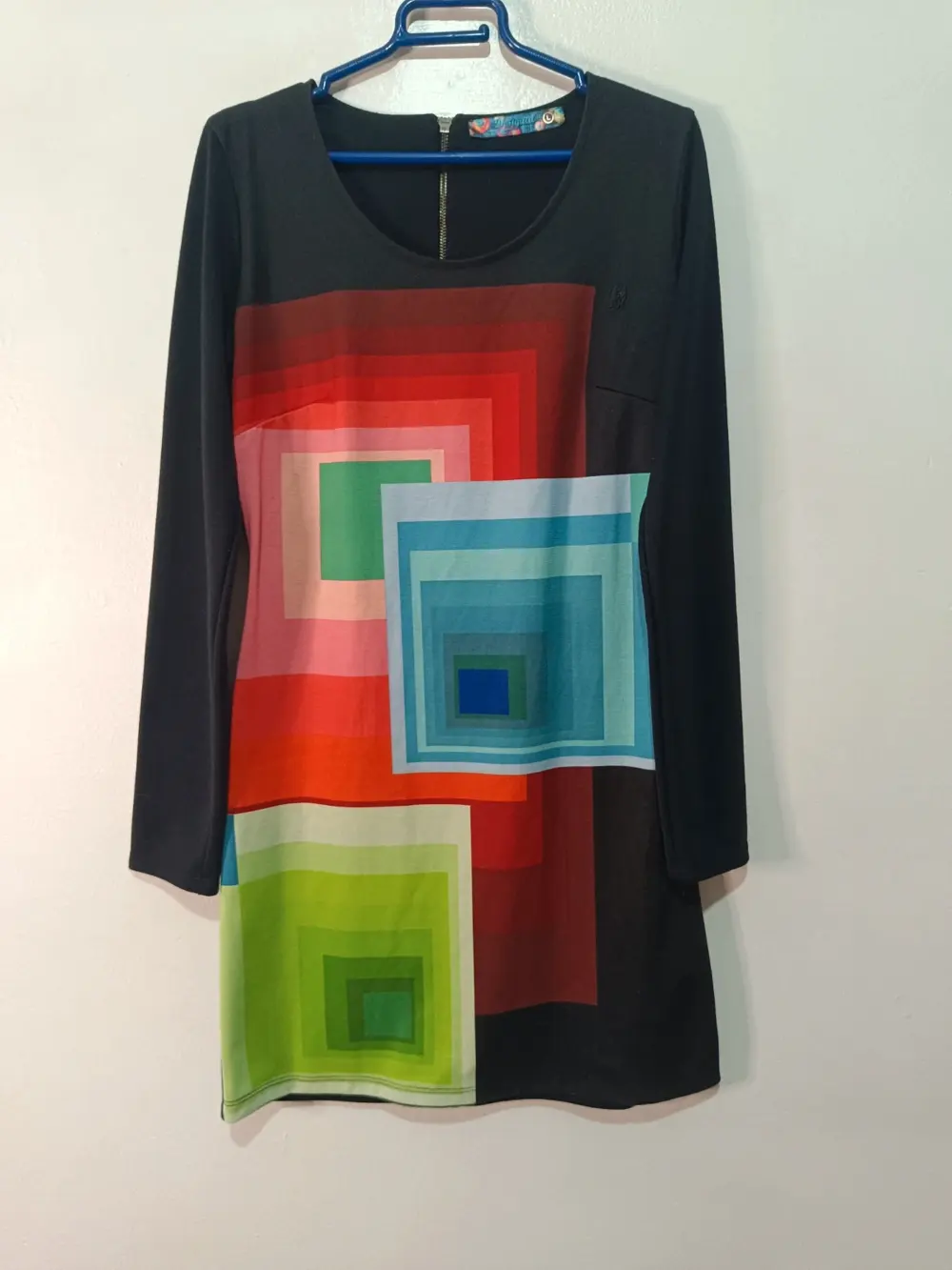 Vestido Desigual Manga Larga Estampado Geométrico Multicolor Talla L