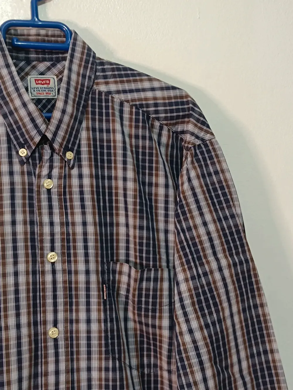 Camisa Levi's a cuadros azul marino y marrón manga larga talla L, foto 4