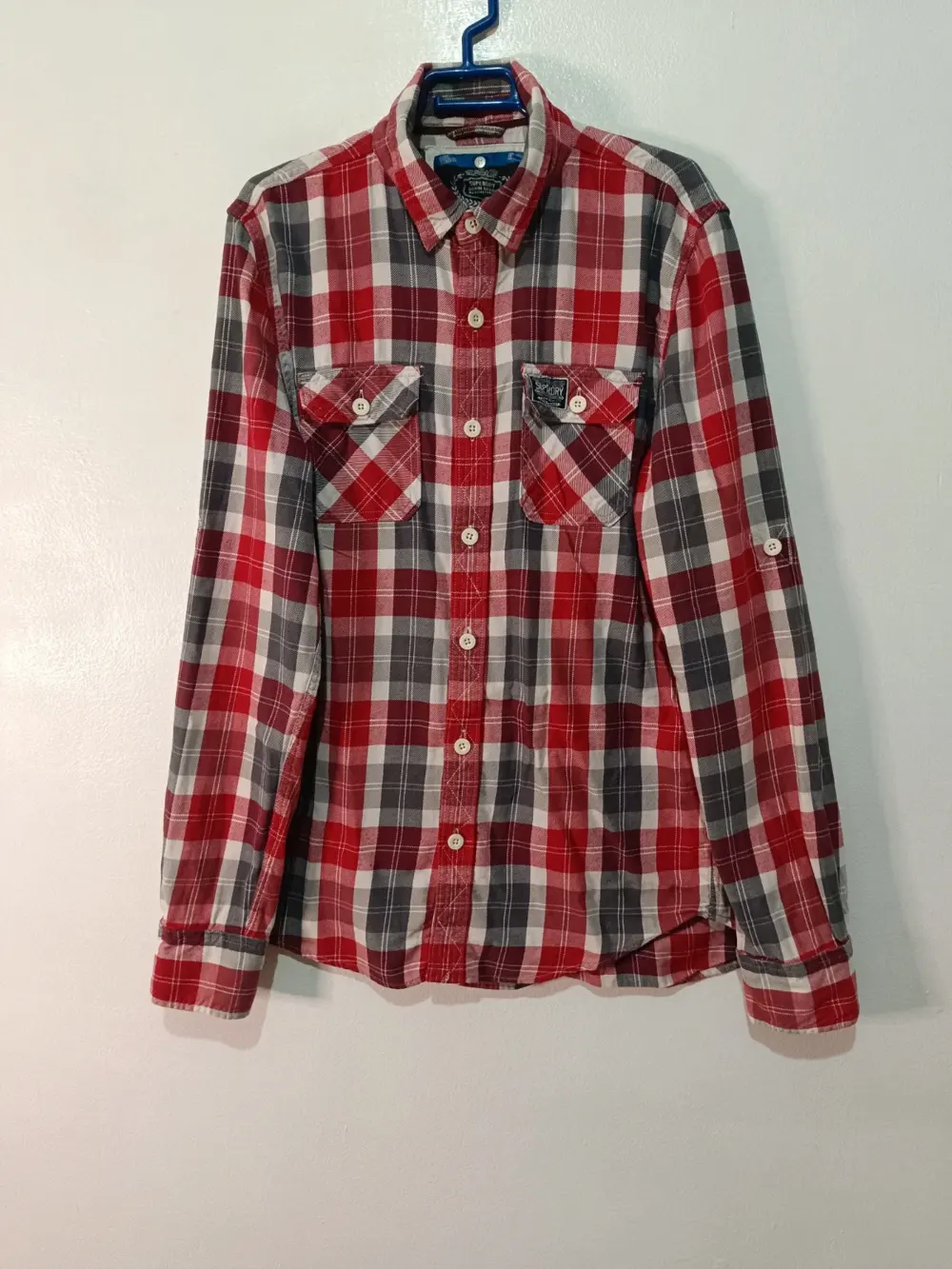 Camisa Superdry Manga Larga Cuadros Rojo/Gris Talla XL