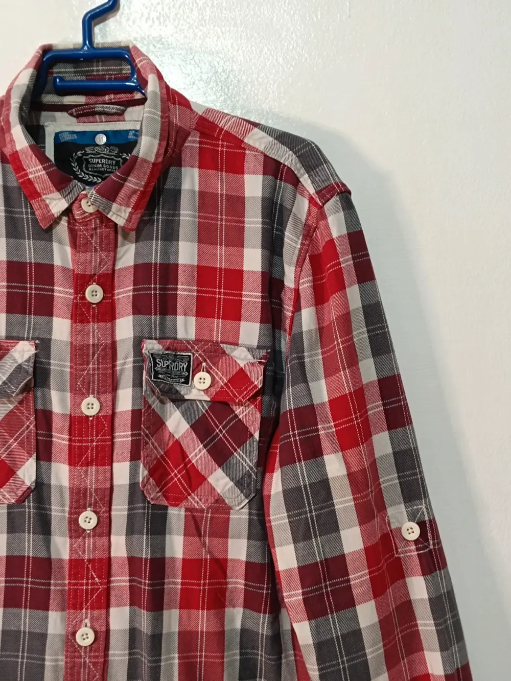 Camisa Superdry Manga Larga Cuadros Rojo/Gris Talla XL, foto 4